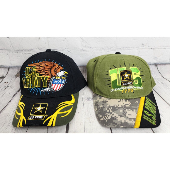 U.S. Army Black Camo Eagle Shield Embroidered Ball Cap Hat 1776 Strapbacks LOT - Picture 1 of 5